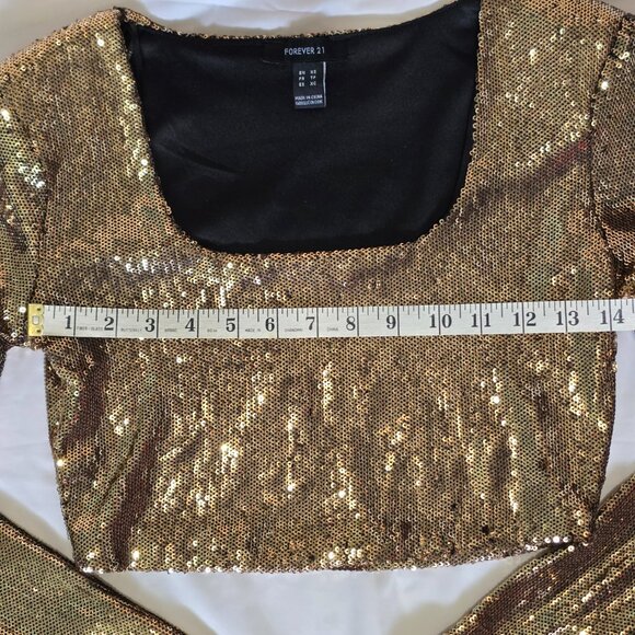 Forever 21 - Long Sleeve Gold Sequin Crop Top - Extra Small - Picture 2 of 10